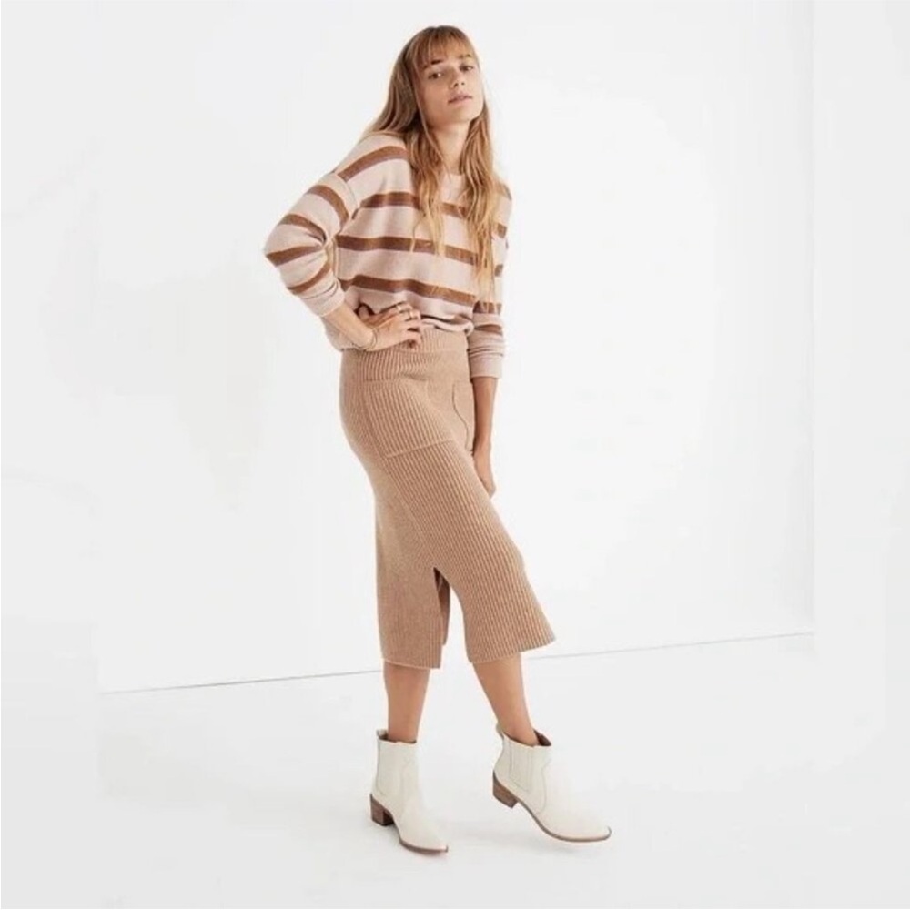 Madewell Sweater Camel Ribbed Pencil Skirt, Size L